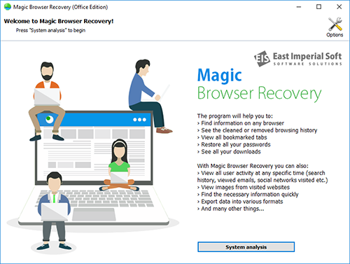 Welcome screen in Magic Browser Recovery