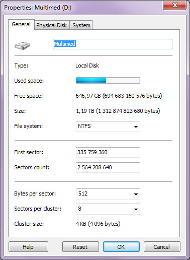 Using Magic NTFS Recovery: Logical disk properties