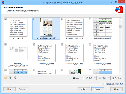 Magic Office Recovery: Disk analysis results