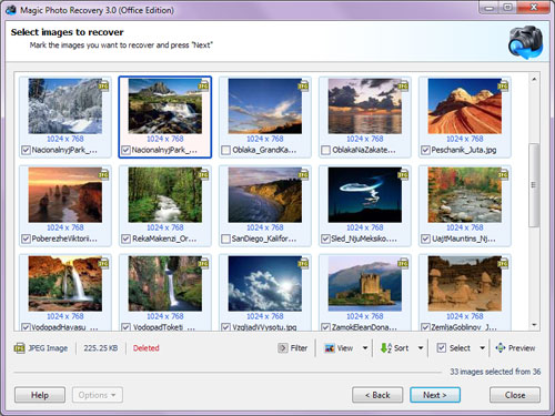 Select the photos to be recovered