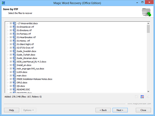 Save by FTP: Select the documents to recover