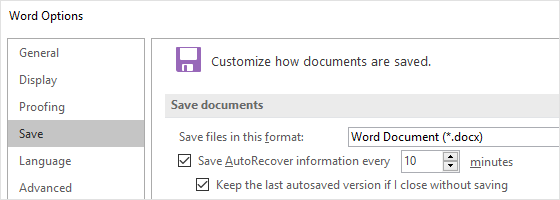 You can change the time options for auto-saving