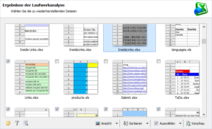 Magic Excel Recovery: Thumbnail-Ansicht