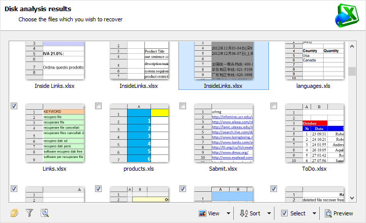 Magic Excel Recovery: thumbnail gallery