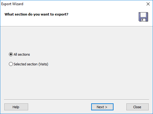 Select one of the export options
