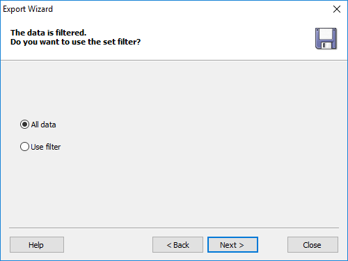 Select one of the options: All data, Use filter