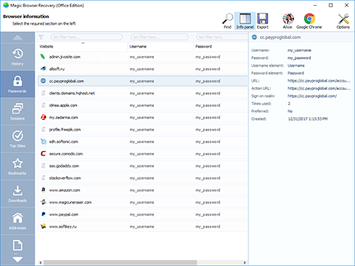 This section contains information on logins and passwords