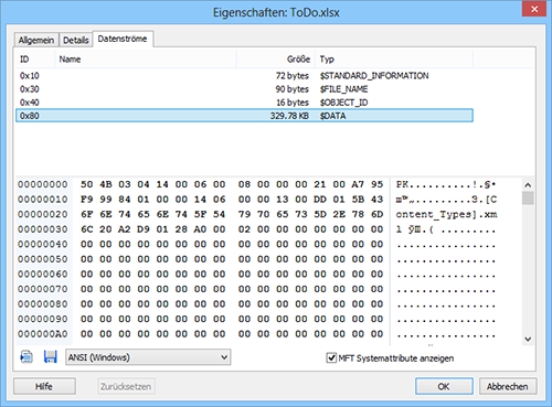 Magic Excel Recovery anwenden: Alternative Datenströme