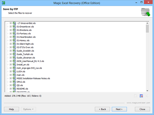 Select the files to recover