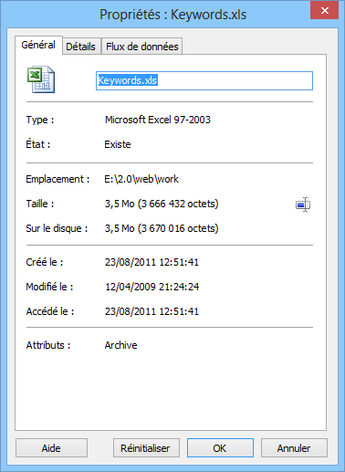 Utiliser Magic Excel Recovery: Propriétés du fichier