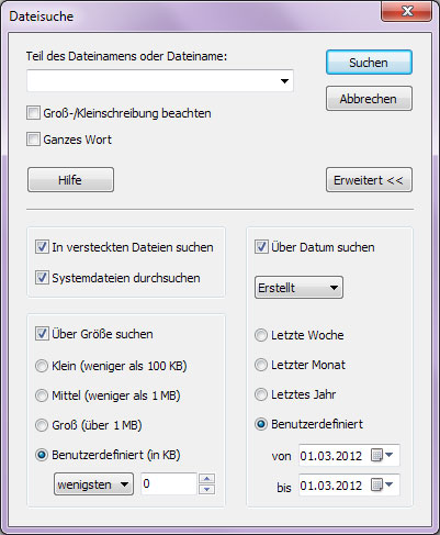 Sie können Dateien nach vielen Parameter suchen