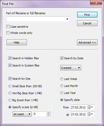 You can search files by date, size and many other parameters