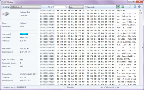 Magic FAT Recovery includes a HEX-editor to view file contents as well as data stored on logical partitions or physical drives