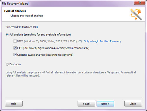 Choosing the type of analysis