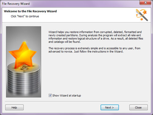 Easy-to-use wizard will guide you through the whole process of restoration of files