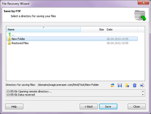 Save by FTP: Select a directory for saving your files