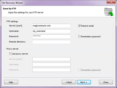 Input the settings for your FTP server