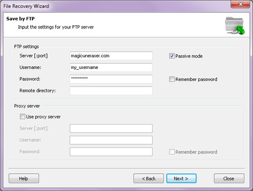 Input the settings for your FTP server