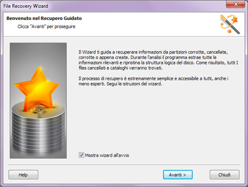 Il Wizard ti guiderà passo dopo passo nell'intero processo di recupero
