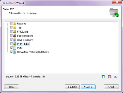 Salva FTP: Seleziona files da recuperare
