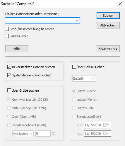 Sie können Dateien nach vielen Parameter suchen