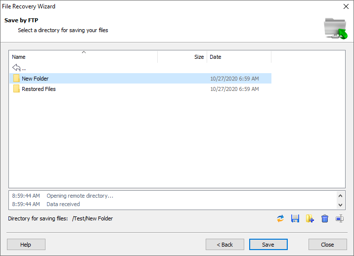 Save by FTP: Select a directory for saving your files