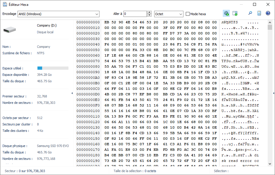 Magic Linux Recovery inclut un éditeur en hexadécimal permettant de visionner le contenu de fichiers ainsi que les données stockées sur les partitions logiques ou les disques physiques