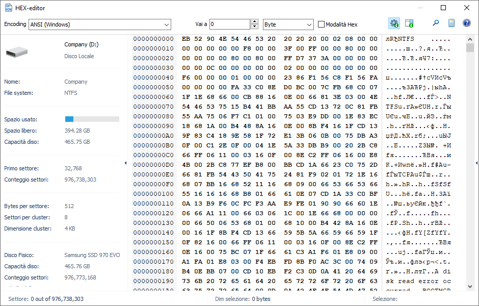 Magic Linux Recovery include un HEX-editor che consente di visualizzare il contenuto dei file delle partizioni logiche o del disco fisico