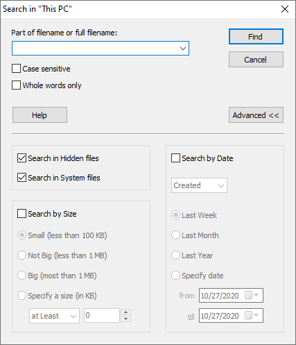 You can search files by date, size and many other parameters