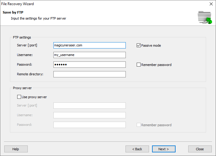 Input the settings for your FTP server