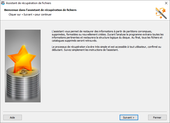 Cet assistant facile d'utilisation vous guidera tout au long du processus de restauration des fichiers