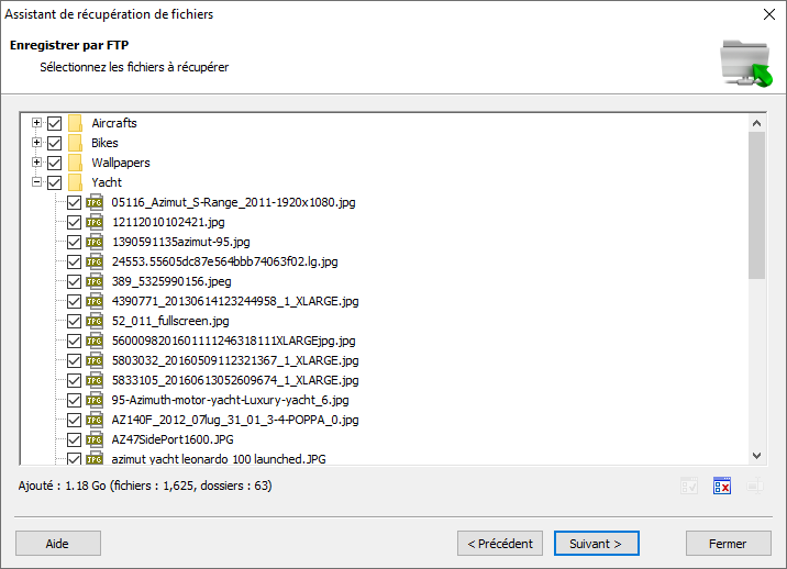Enregistrer par FTP : Sélectionnez les fichiers à récupérer