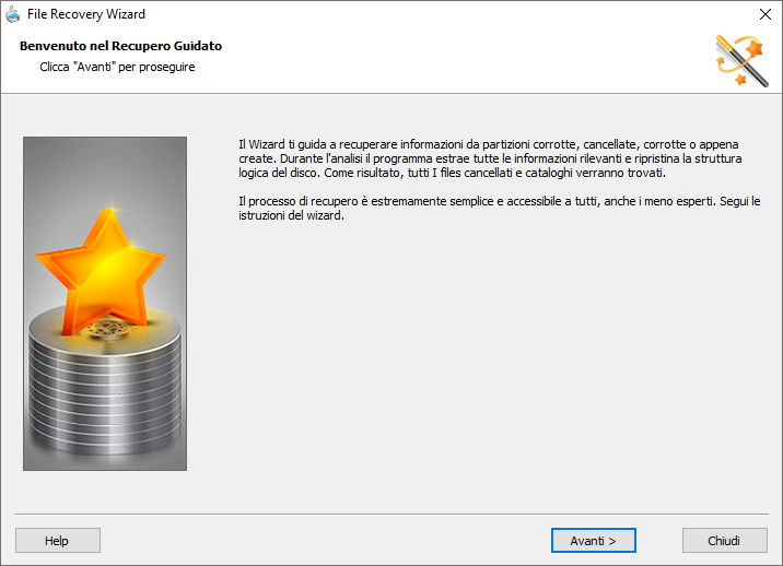 Il Wizard ti guiderà passo dopo passo nell'intero processo di recupero