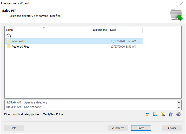 Salva FTP: Seleziona directory per salvare i tuoi files
