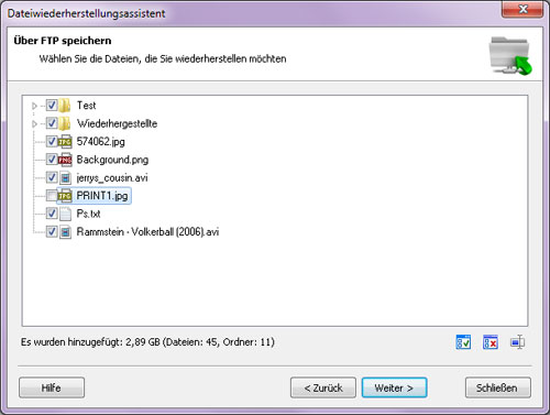 Über FTP speichern mit Magic NTFS Recovery: Dateiauswahl