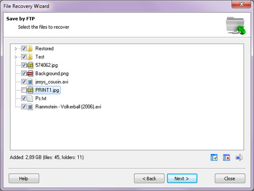 Saving over FTP with Magic NTFS Recovery: Select Files