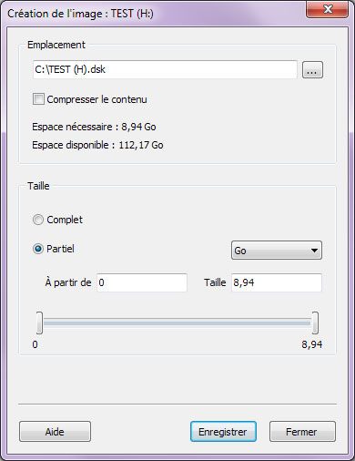 Créer l'image d'une partition logique ou d'un disque physique entier
