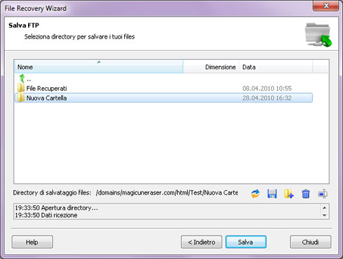 Salvataggio su FTP con Magic NTFS Recovery: Scegliere la directory di server FTP remoto per salvare i file recuperati