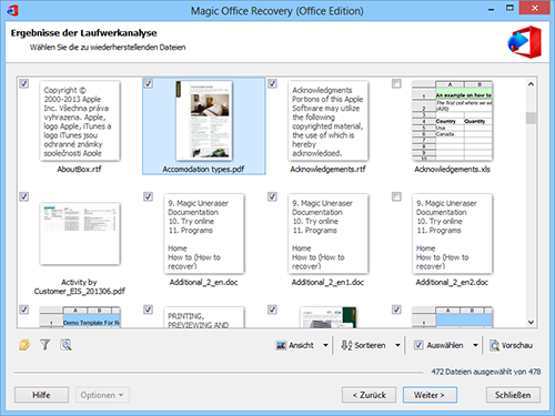 Magic Office Recovery: Ergebnisse der analyse