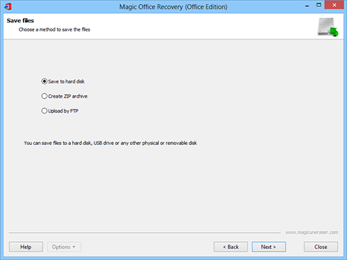 Step-by-step wizard allows you to easily save recovered documents