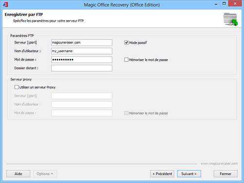 Enregistrement de documents par FTP: Spécifier des paramètres pour votre serveur FTP