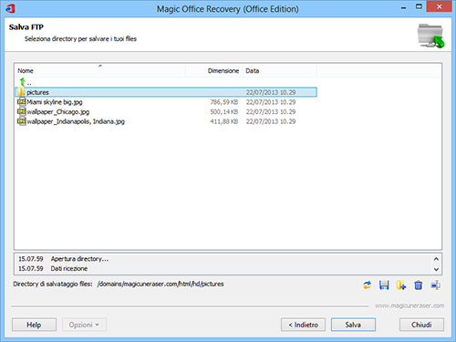 Scegliere la directory di server FTP remoto per salvare i documenti d'ufficio recuperati