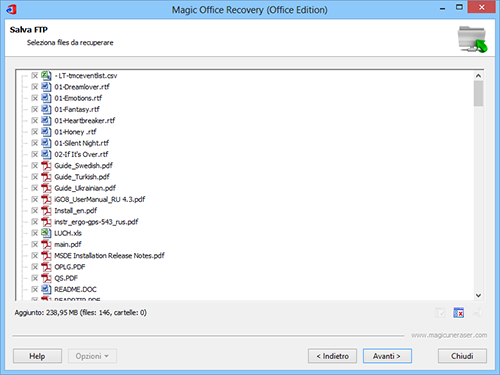 Salvataggio su FTP: Seleziona i documenti da recuperare