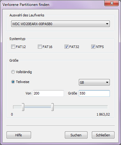 Entfernte Partitionen suchen
