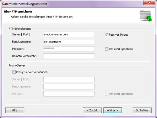 Magic Partition Recovery: FTP-Einstellungen