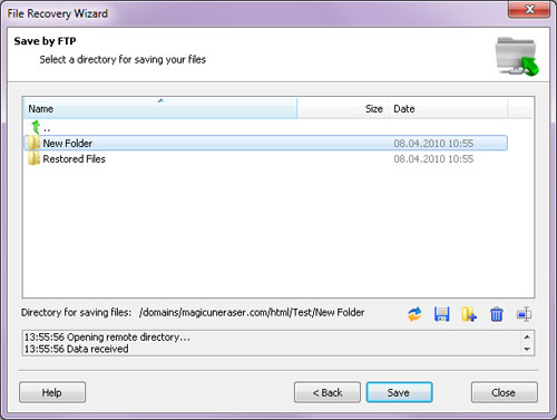 Magic Partition Recovery: Saving over FTP: Remote directory