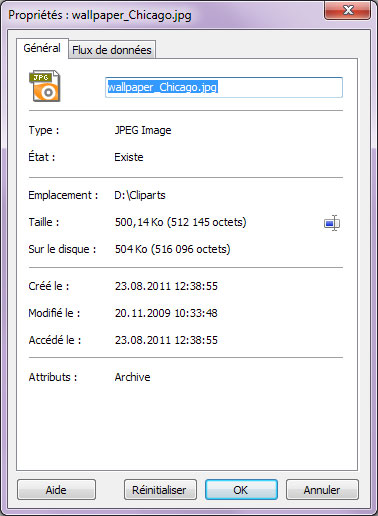 Propriétés du fichier