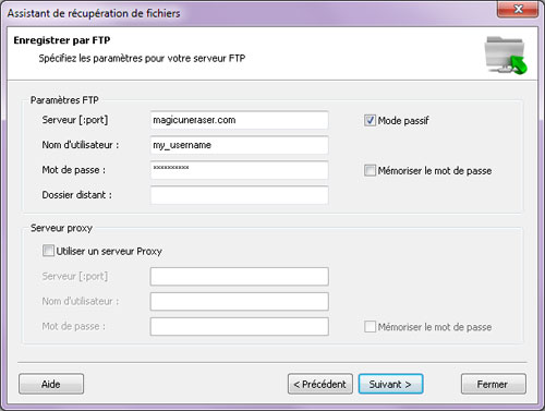 Magic Partition Recovery: Paramètres FTP