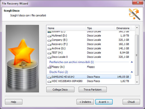 File Recovery Wizard: Selezione del disco