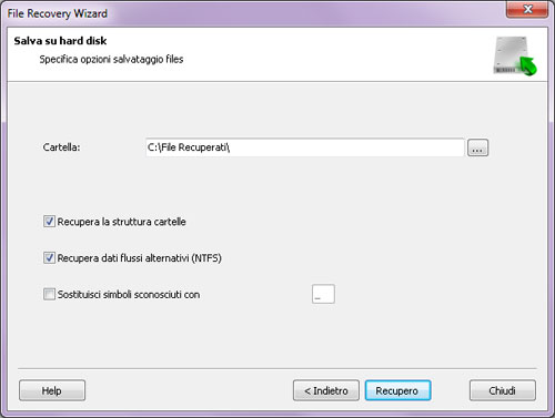 File Recovery Wizard consente di salvare i file recuperati su un disco rigido o unità USB